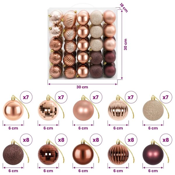 Set božićnih kuglica 75 kom. Boja šampanjca i smeđa 6 cm - Boja šampanjca i smeđa