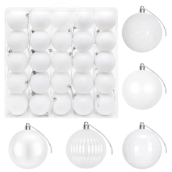 Set božićnih kuglica 50 kom. Bijela 8 cm Polistiren - Bijela