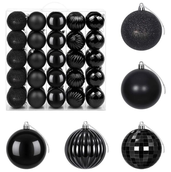 Set božićnih kuglica 50 kom. Crna 8 cm Polistiren - Crna