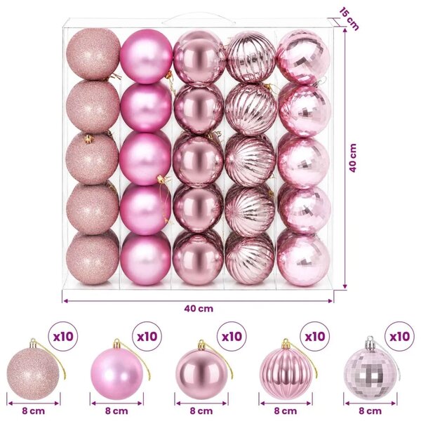 Set božićnih kuglica 50 kom. Ružičasta 8 cm Polistiren - Ružičasta