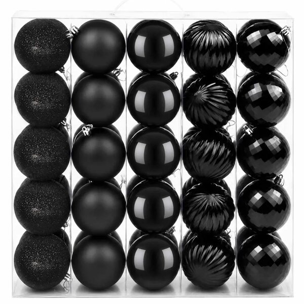 Set božićnih kuglica 50 kom. Crna 8 cm Polistiren - Crna