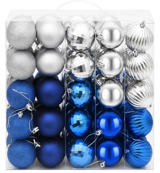 Set božićnih kuglica 75 kom. Plava i srebrna 6 cm Polistiren - Plava i srebrna