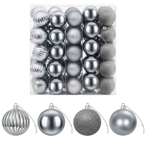 Set božićnih kuglica 75 kom. Siva 6 cm Polistiren - Siva