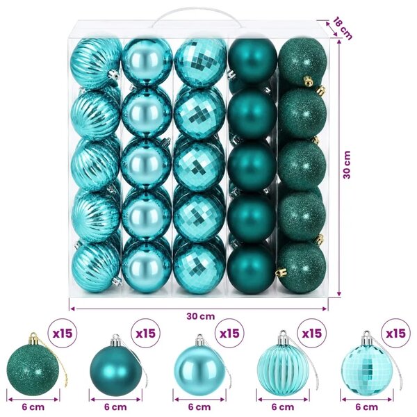 Set božićnih kuglica 75 kom. Zelena 6 cm Polistiren - Zelena