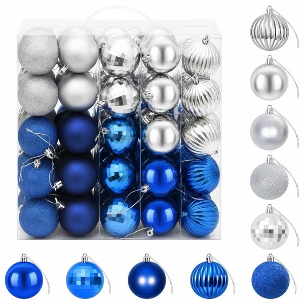 Set božićnih kuglica 75 kom. Plava i srebrna 6 cm Polistiren - Plava i srebrna