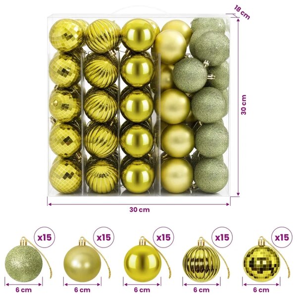 Set božićnih kuglica 75 kom. Svijetlo zelena 6 cm Polistiren - Svijetlo zelena