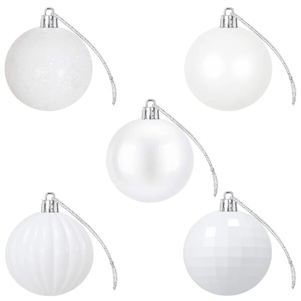 Set božićnih kuglica 75 kom. Bijela 6 cm Polistiren - Bijela
