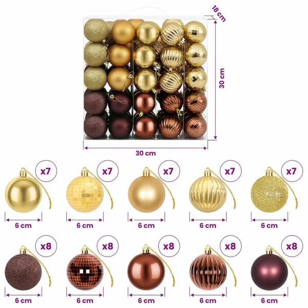 Set božićnih kuglica 75 kom. Smeđa i zlatna 6 cm Polistiren - Smeđa i zlatna
