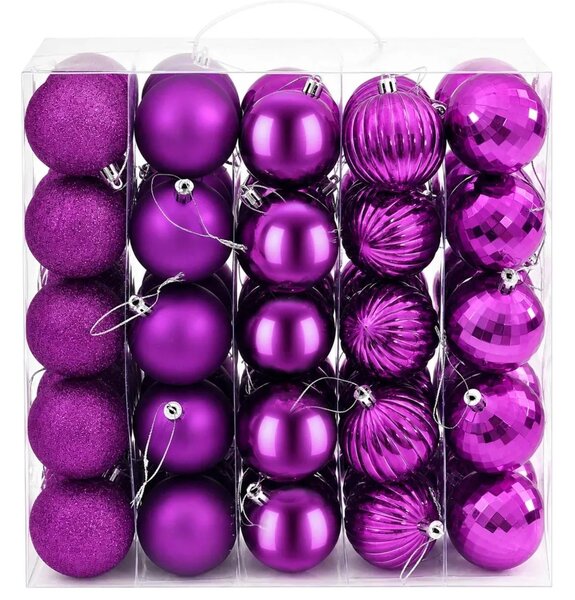 Set božićnih kuglica 75 kom. Lila 6 cm Polistiren - Lila