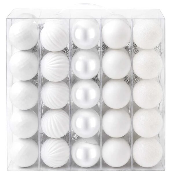 Set božićnih kuglica 75 kom. Bijela 6 cm Polistiren - Bijela