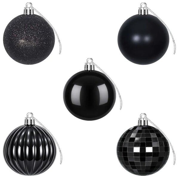 Set božićnih kuglica 75 kom. Crna 6 cm Polistiren - Crna