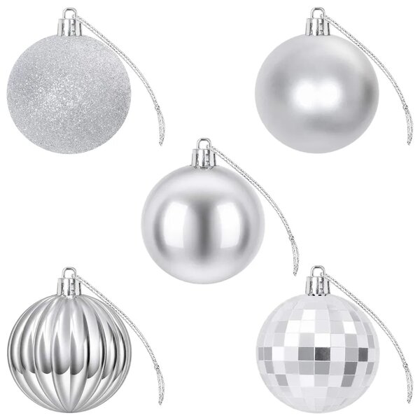 Set božićnih kuglica 75 kom. Srebrna 6 cm Polistiren - Srebrna