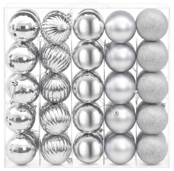 Set božićnih kuglica 75 kom. Srebrna 6 cm Polistiren - Srebrna