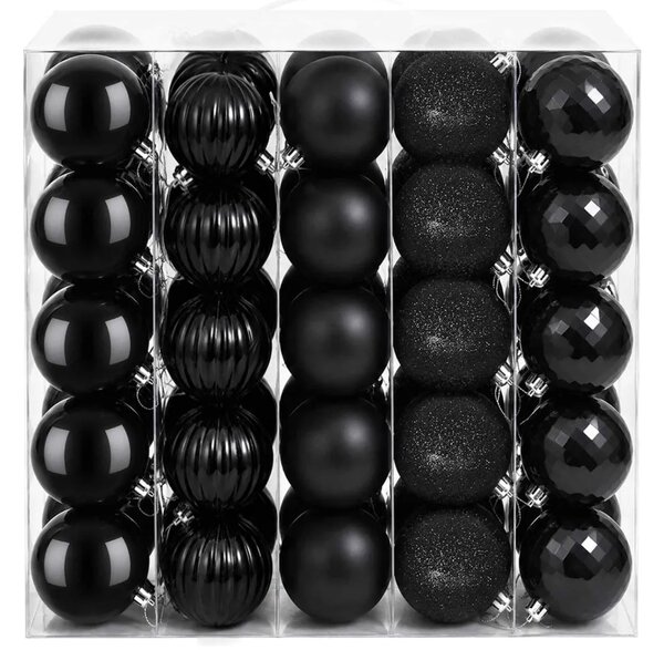 Set božićnih kuglica 75 kom. Crna 6 cm Polistiren - Crna