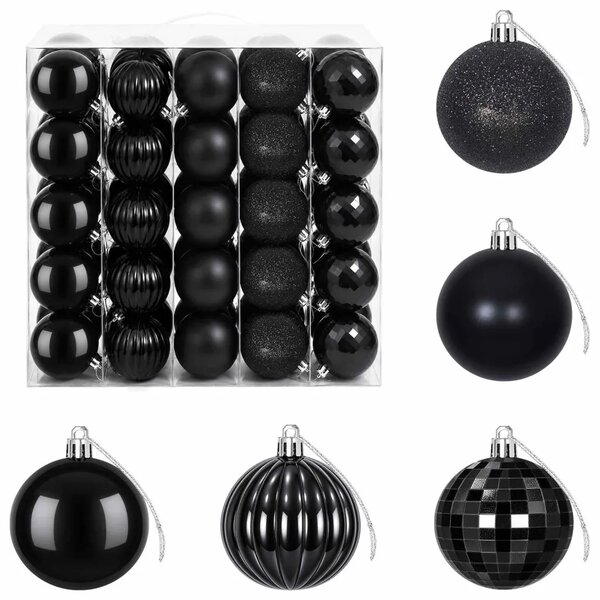 Set božićnih kuglica 75 kom. Crna 6 cm Polistiren - Crna