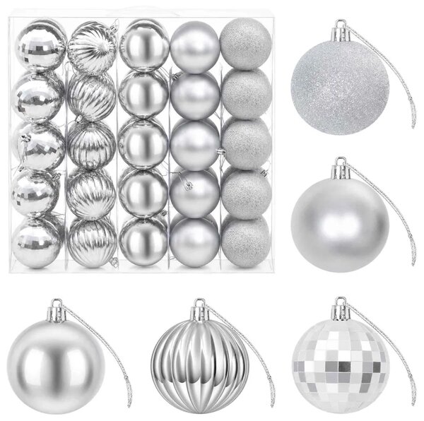 Set božićnih kuglica 75 kom. Srebrna 6 cm Polistiren - Srebrna