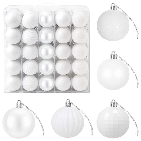 Set božićnih kuglica 75 kom. Bijela 6 cm Polistiren - Bijela