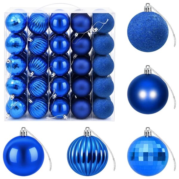 Set božićnih kuglica 75 kom. Plava 6 cm Polistiren - Plava