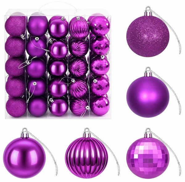 Set božićnih kuglica 75 kom. Lila 6 cm Polistiren - Lila