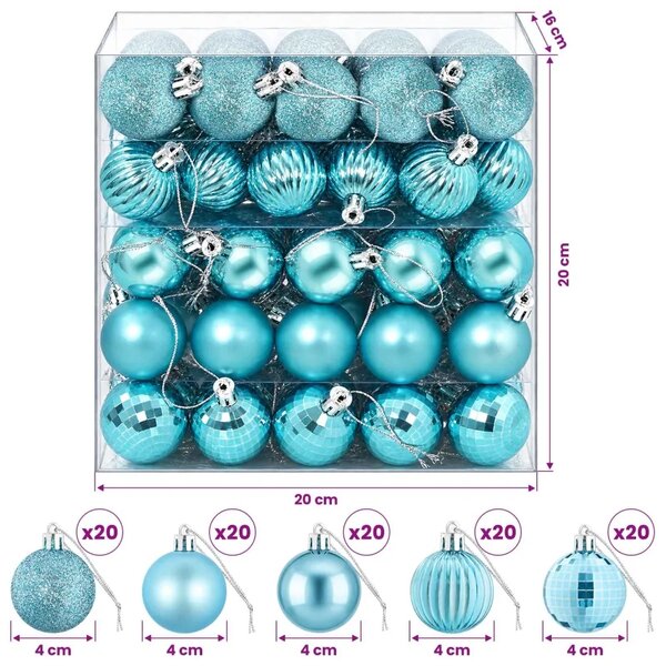 Set božićnih kuglica 100 kom. Tirkizna 4 cm Polistiren - Tirkizna