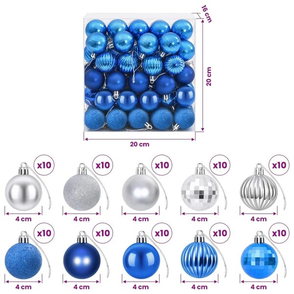 Set božićnih kuglica 100 kom. Plava i srebrna 4 cm Polistiren - Plava i srebrna