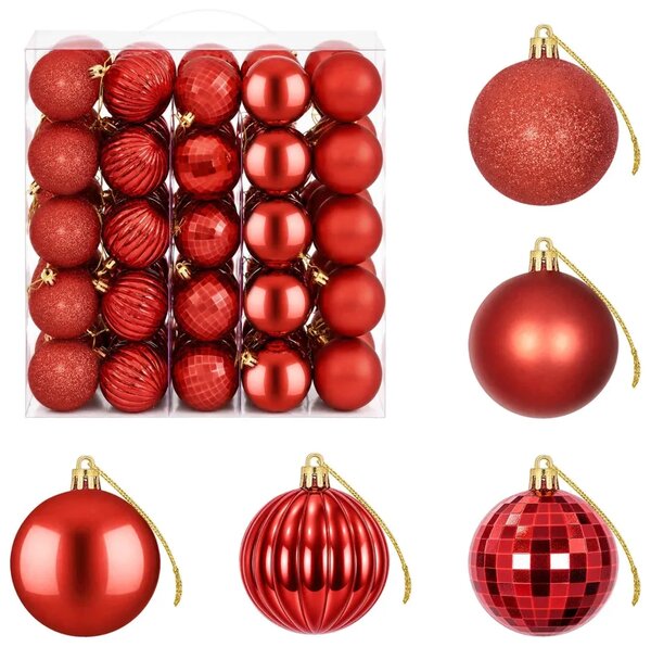 Set božićnih kuglica 75 kom. Crvena 6 cm Polistiren - Crvena