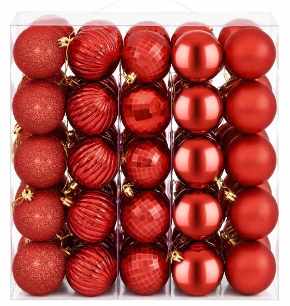 Set božićnih kuglica 75 kom. Crvena 6 cm Polistiren - Crvena