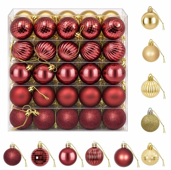 Set božićnih kuglica 100 kom. Zlatna i vinsko crvena 4 cm - Zlatna i vinsko crvena