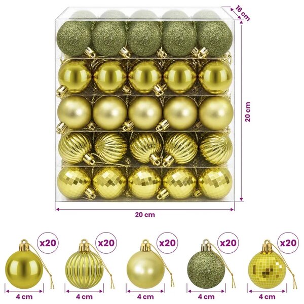 Set božićnih kuglica 100 kom. Svijetlo zelena 4 cm Polistiren - Svijetlo zelena