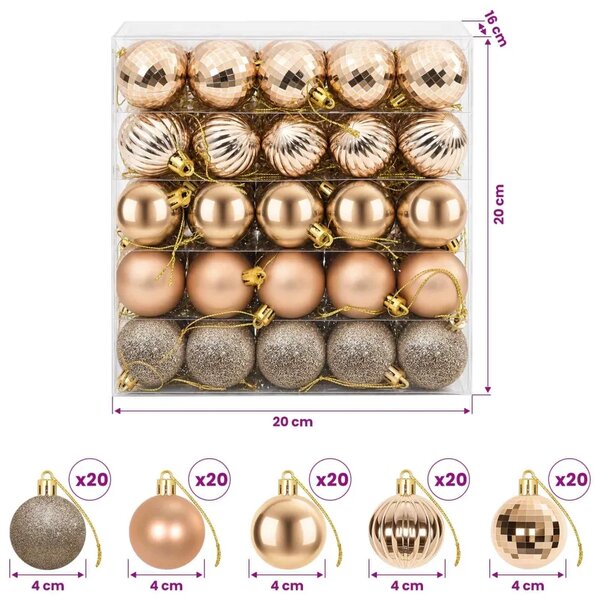 Set božićnih kuglica 100 kom. Ružičasto zlatni 4 cm Polistiren - ružičasto zlatna