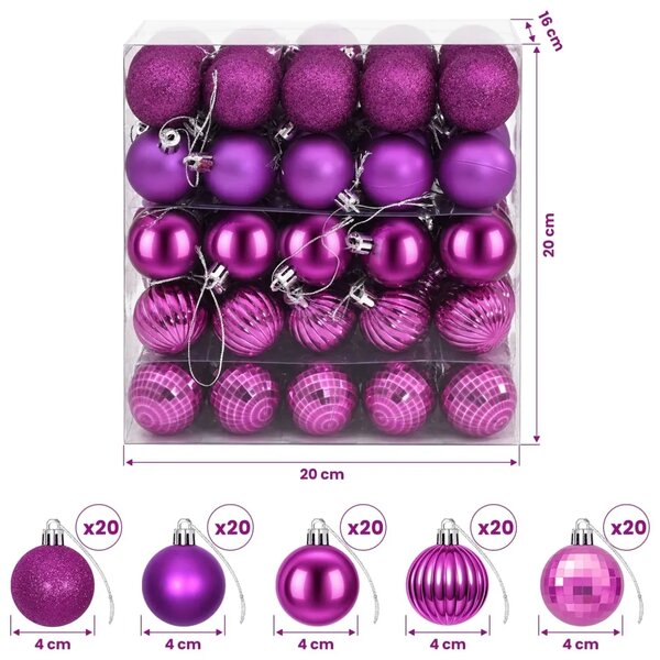 Set božićnih kuglica 100 kom. Lila 4 cm Polistiren - Lila