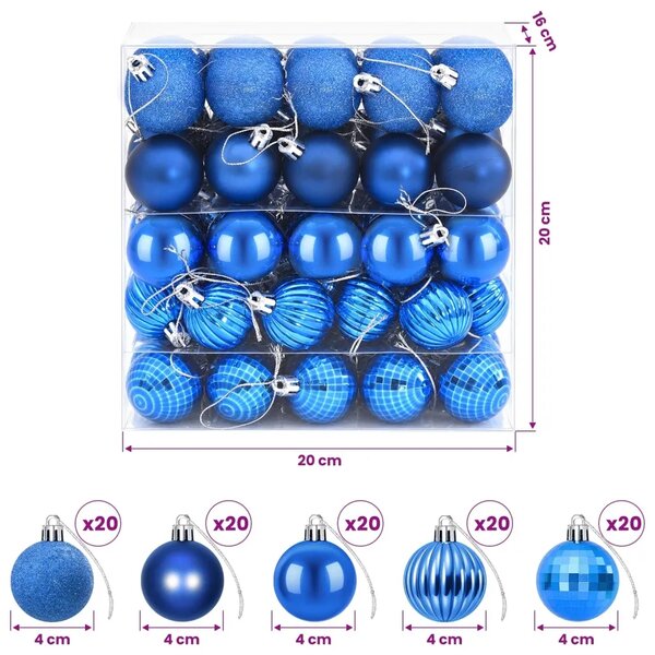 Set božićnih kuglica 100 kom. Plava 4 cm Polistiren - Plava