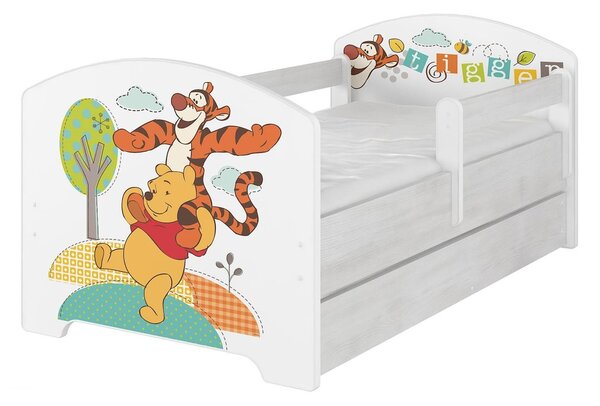 Dječji krevet s ogradicom - Winnie the Pooh i tigar - dekor norveški bor Oskar bed and tiger 140x70 cm krevet bez prostora za skladištenje