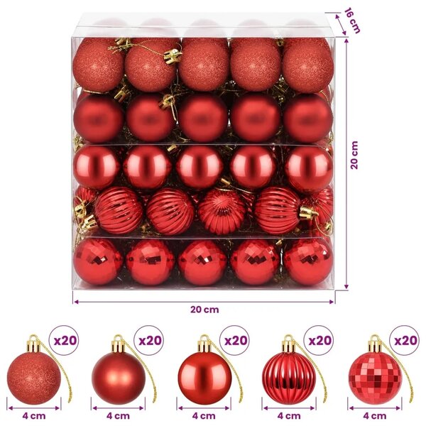 Set božićnih kuglica 100 kom. Crvena 4 cm Polistiren - Crvena