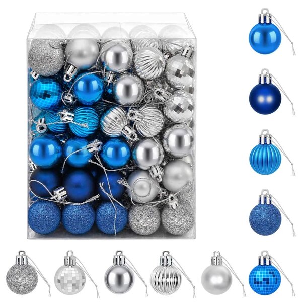 Set božićnih kuglica 150 kom. Plava i srebrna 3 cm Polistiren - Plava i srebrna