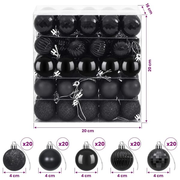 Set božićnih kuglica 100 kom. Crna 4 cm Polistiren - Crna