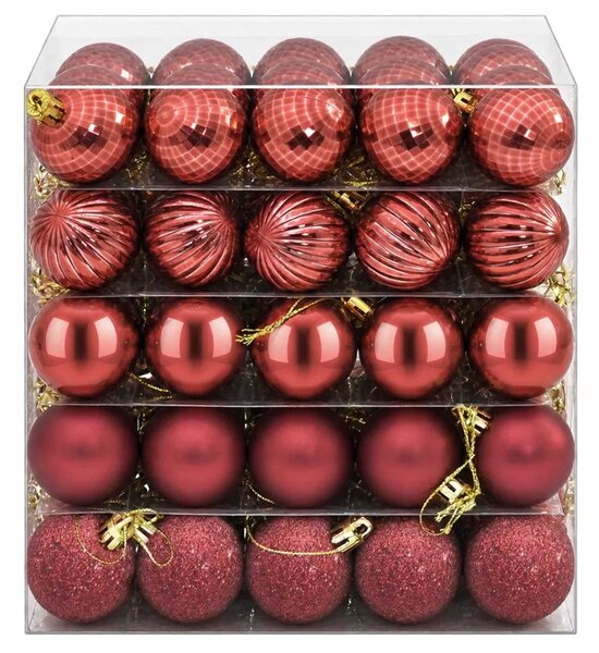 Set božićnih kuglica 150 kom. Vinska crvena 3 cm Polistiren - boja crnog vina