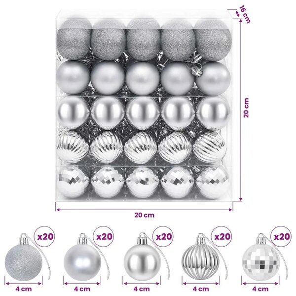 Set božićnih kuglica 100 kom. Srebrna 4 cm Polistiren - Srebrna
