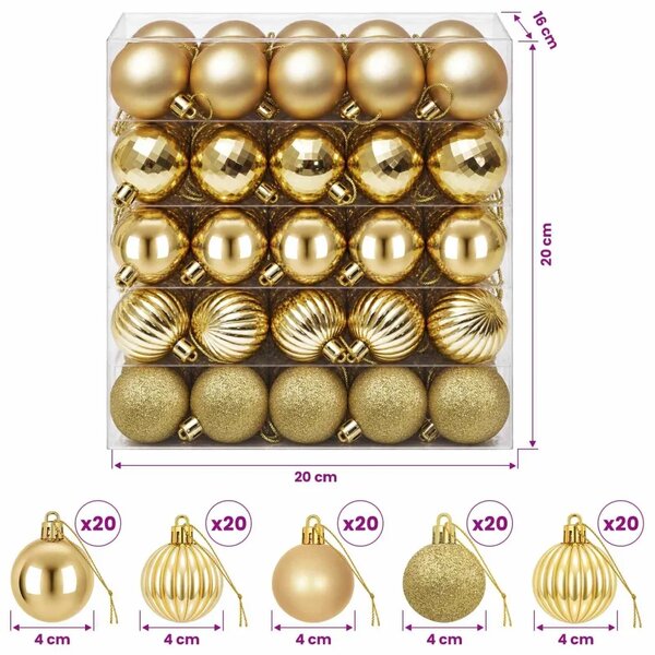 Set božićnih kuglica 100 kom. Zlatno 4 cm Polistiren - Zlatno