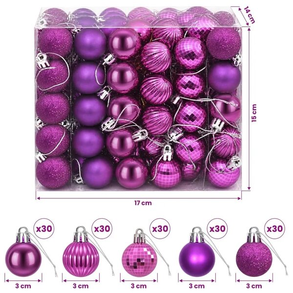 Set božićnih kuglica 150 kom. Lila 3 cm Polistiren - Lila