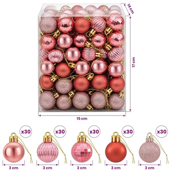 Set božićnih kuglica 150 kom. Ružičasta i roza 3 cm Polistiren - Ružičasta