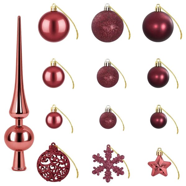 Set božićnih kuglica 111 kom. Vinska crvena 6 cm Polistiren - boja crnog vina