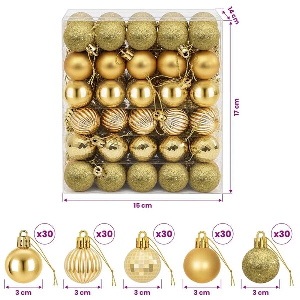 Set božićnih kuglica 150 kom. Zlatno 3 cm Polistiren - Zlatno