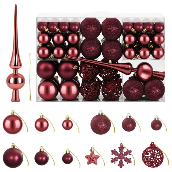 Set božićnih kuglica 111 kom. Vinska crvena 6 cm Polistiren - boja crnog vina