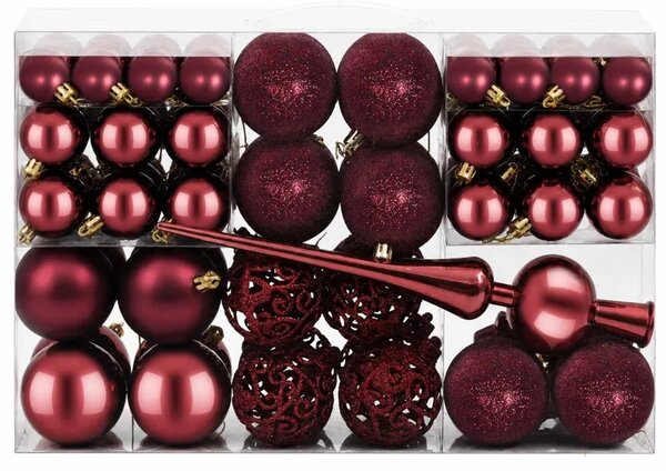 Set božićnih kuglica 111 kom. Vinska crvena 6 cm Polistiren - boja crnog vina