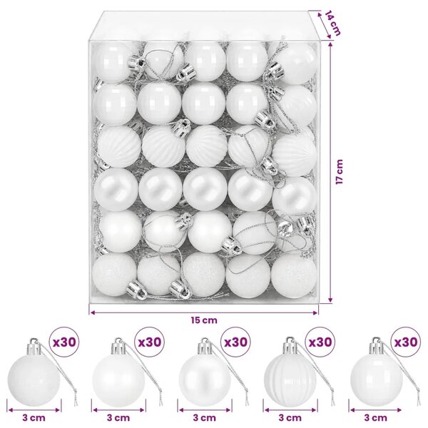 Set božićnih kuglica 150 kom. Bijela 3 cm Polistiren - Bijela