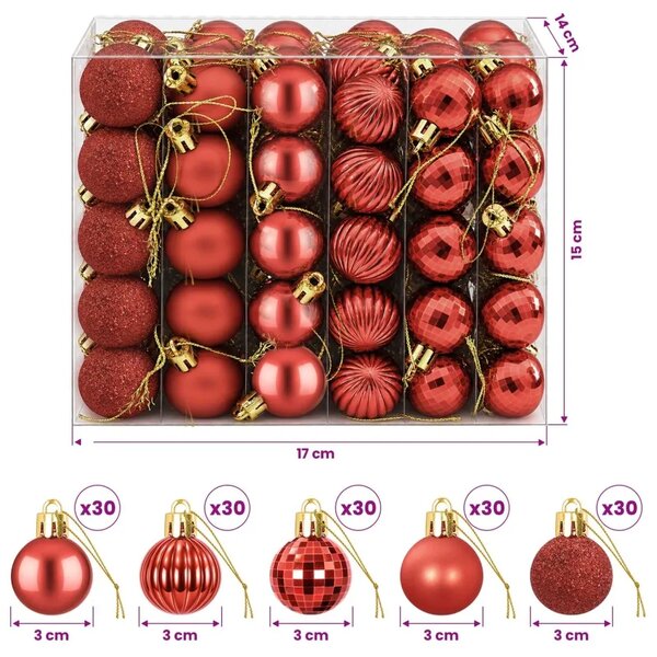 Set božićnih kuglica 150 kom. Crvena 3 cm Polistiren - Crvena