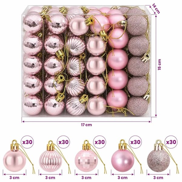 Set božićnih kuglica 150 kom. Ružičasta 3 cm Polistiren - Ružičasta