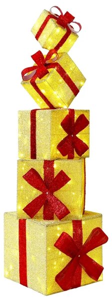 Božićni ukras poklon kutija 5 kom. 125 LED lampica Topla bijela - Zlatna tkanina
