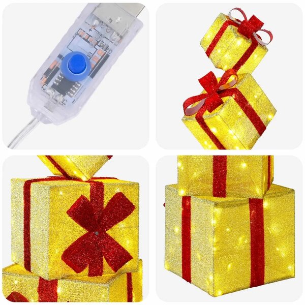 Božićni ukras poklon kutija 5 kom. 125 LED lampica Topla bijela - Zlatna tkanina